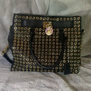 Michael Kors Large Hamilton Black with Gold Rivets